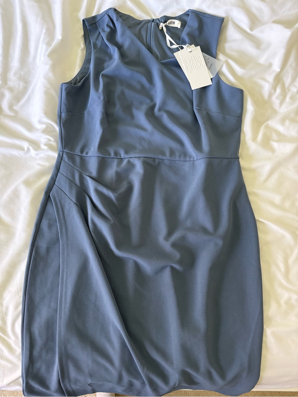 Grace Karin Sleeveless Midi Sheath Dress in Dusty Blue